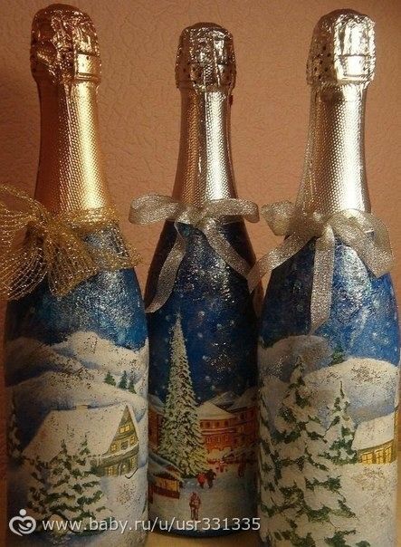 Как сделать декупаж на бутылке шампанского