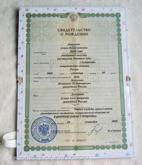 обложка для свидетельства о рождении