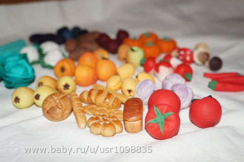 Овощи и фрукты,грибы и хлеб из полимерной глины